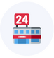 24/7 convenience store icon with a red sign displaying the number 24 above a small building, symbolizing round-the-clock service.